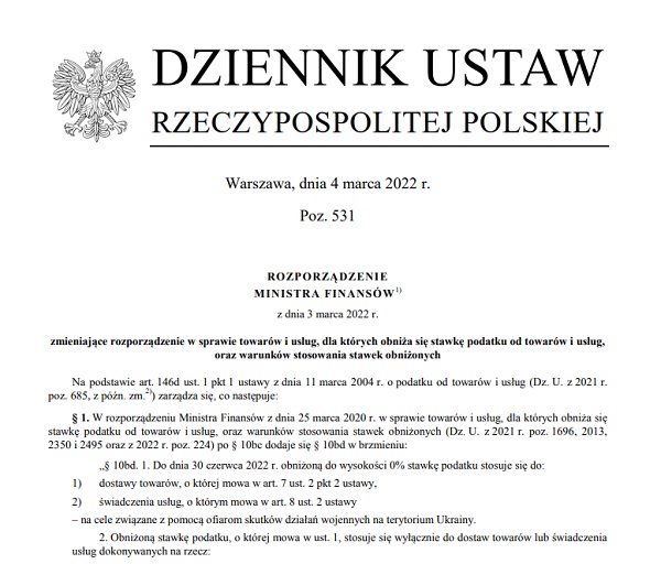 Pomoc dla ofiar działań wojennych na Ukrainie z 0% VAT Pomoc dla ofiar działań wojennych na Ukrainie z 0% VAT